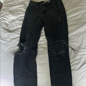 Abercrombie & Fitch Black Straight Leg Jeans with Distressed Knees